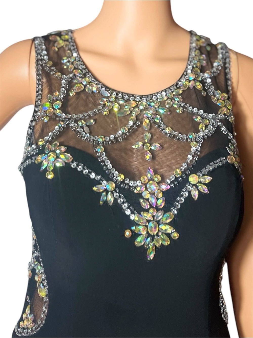 Adam Black Evening Gown with Pink Lining and Crystal Embellishments - Picture 2 of 8